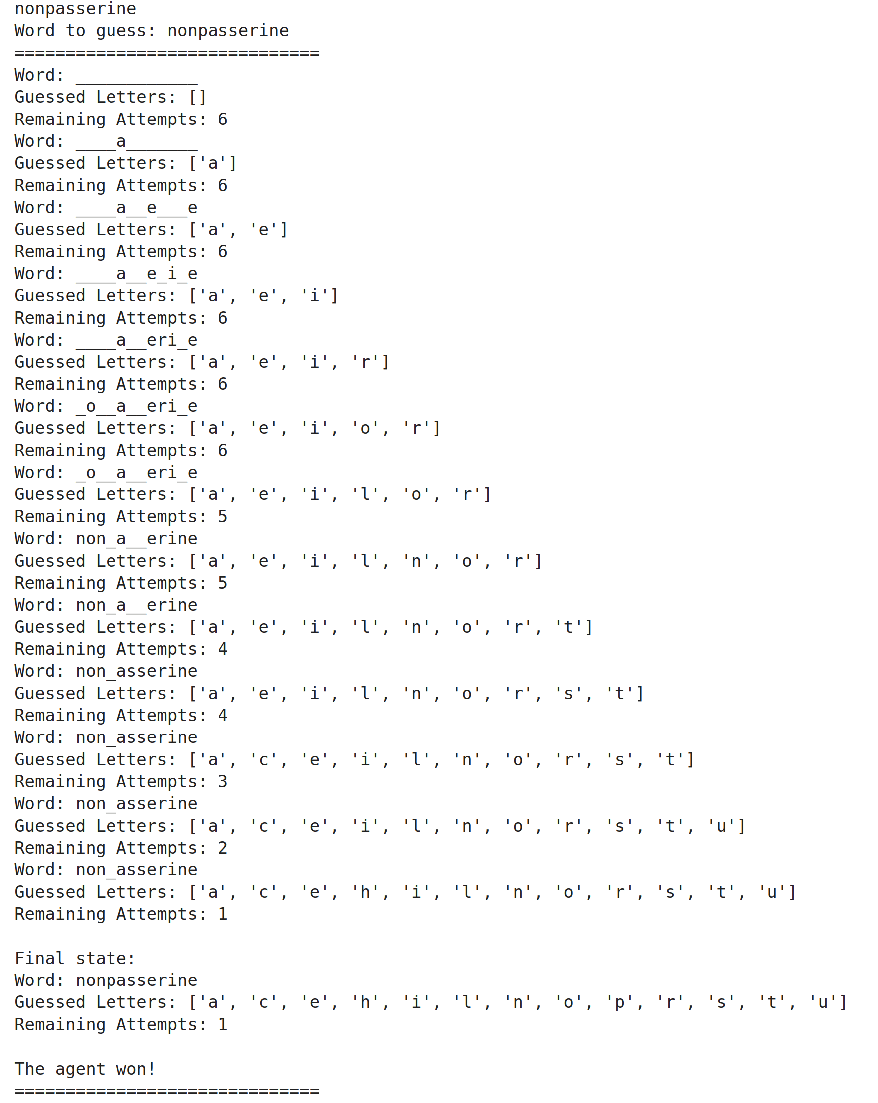 Reinforcement Learning with Curriculum Learning for playing Hangman